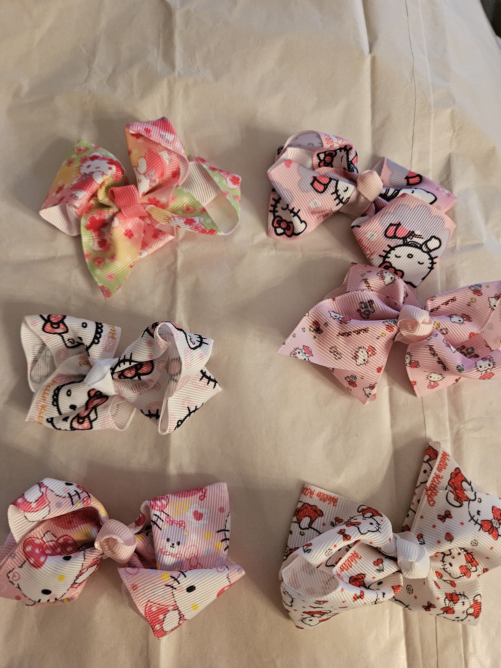 6 Hello Kitty Pink Printed Bow Hair Clips for Kids